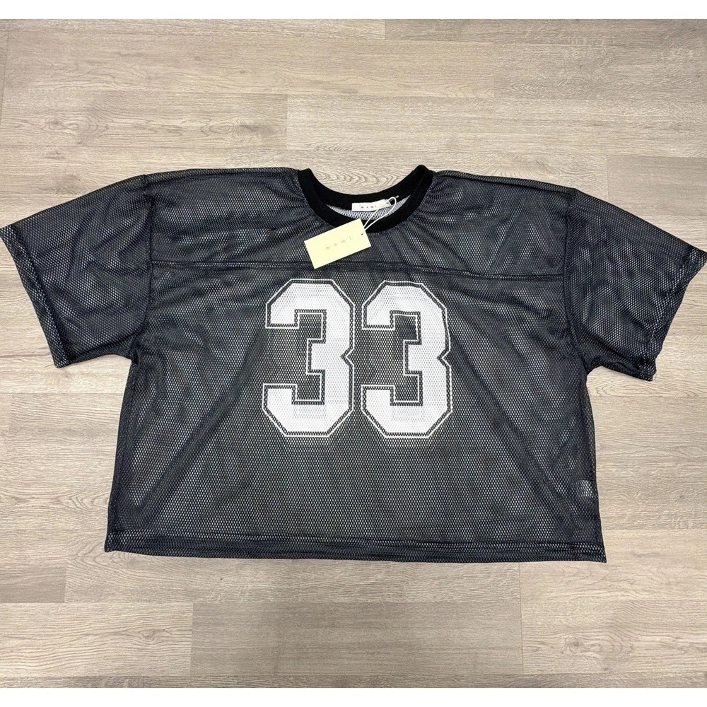 MNML Football Mesh Jersey Men's XL Black White #33 Boxy Cropped NWT